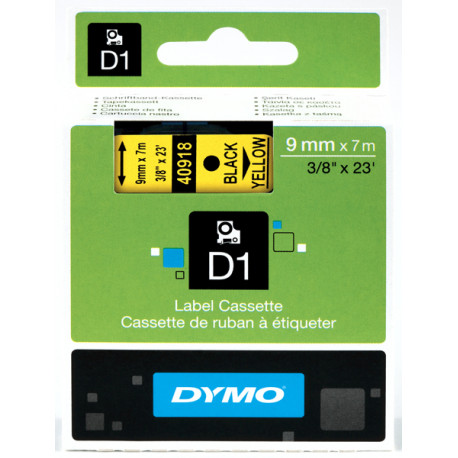 DYMO S0720730 D1 Juostelė 9mm x 7m (geltona / juodas šifras)