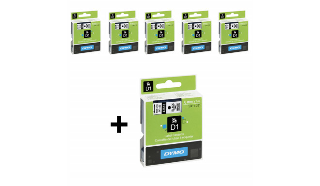 DYMO D1 lint 6mm x 7m / valge mustal (43613 / S0720780) – 5 tk.