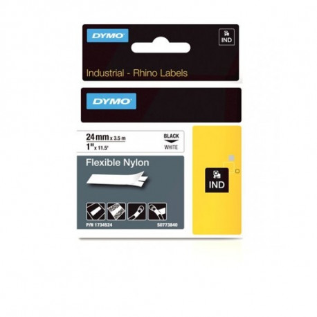 DYMO Rhino Nylon Tape painduv 24mm x 3,5m / must valgel / painduv (1734524)
