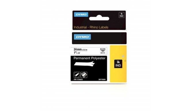 DYMO Rhino Poliesterio Juostelė tvirtai prilimpanti 24mm x 5.5m / juodas ant baltos (1734523)