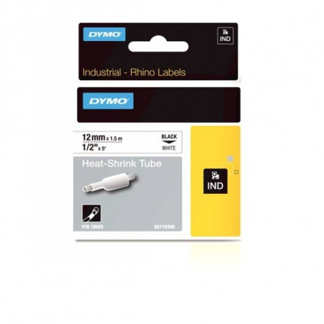 DYMO 18055 RHINO Termo vamzdelis 12mm x 1,5m (balta / juodas šifras)