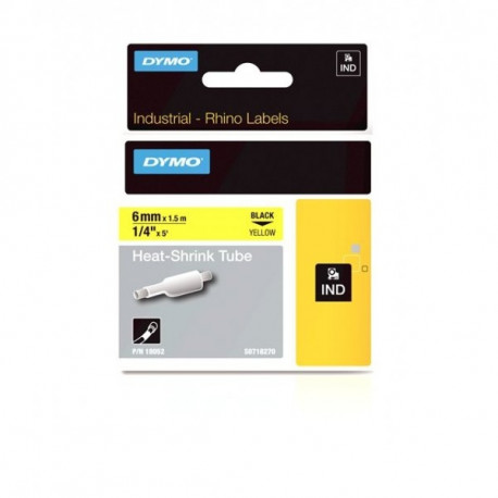 DYMO 18052 RHINO Termo vamzdelis 6mm x 1,5m (geltona / juodas šifras)