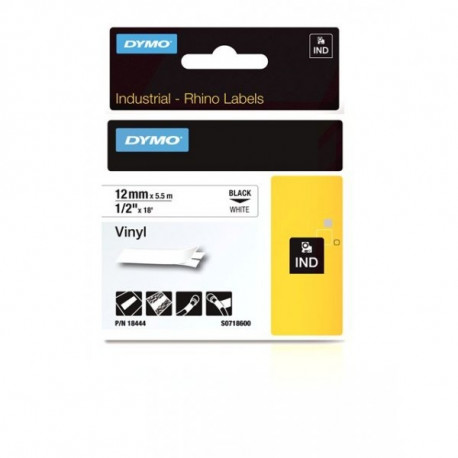DYMO 18444 RHINO Vinilinė Juostelė 12mm x 5,5m (balta / juodas šifras)