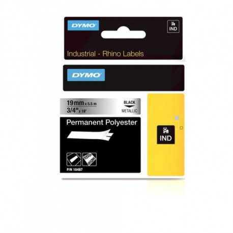 DYMO Rhino polüesterteip 19 mm x 5,5 m / must metallikul / (18487)