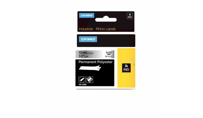 DYMO 18486 RHINO Poliesterio Juostelė 12mm x 5,5m (metalizuota / juodas šifras)