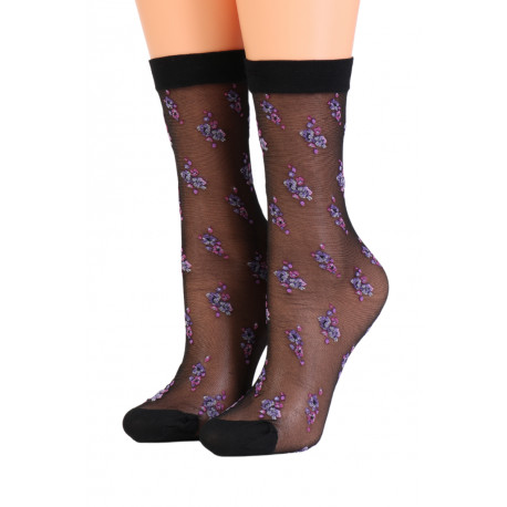 SOKISAHTEL ARINA musta värvi õhukesed lillemustriga sokid 444