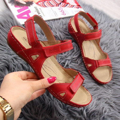 Red Velcro leather sandals W Helios 205 (41)