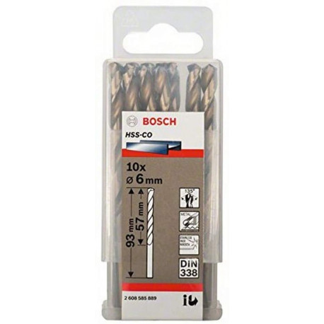 Bosch metal twist drill HSS-Co, DIN 338, O 6mm (10 pieces, working length 57mm)