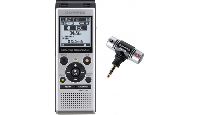 Olympus diktofons WS-852 + mikrofons, sudrabots