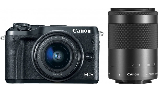 Canon EOS M6 + EF-M 15-45mm + 55-200mm IS STM, black