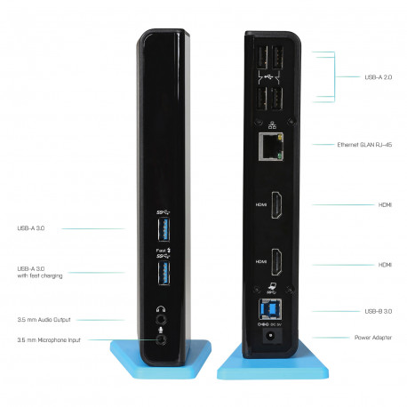 i-tec USB 3.0 / USB-C kahe HDMI dokkimisjaam 2x HDMI LAN audio 6x USB (1x kiire laadimise port BC 1.