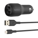 Dual USB-A Car Charger, 12W X2, BLK