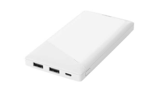 Powerbank DELTACO 10000 mAh, 2.1 A / 10.5 W, 37 Wh, 2x USB-A, white / PB-A1001