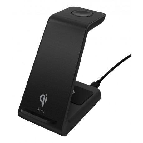 3-in-1 wireless charger DELTACO 15 W, USB-C, Qi certified, LED indicator, black / QI-1037