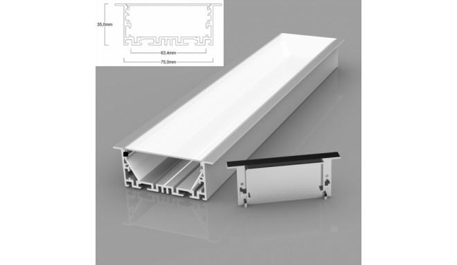 Anodized aluminum profiles for LED strips / Under plaster / 2m x 75 mm x 35 mm /