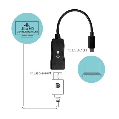 i-tec USB-C do Display Port Video Adapter 60Hz 1x Display Port 4K Ultra HD kompatybilny z Thunderbol