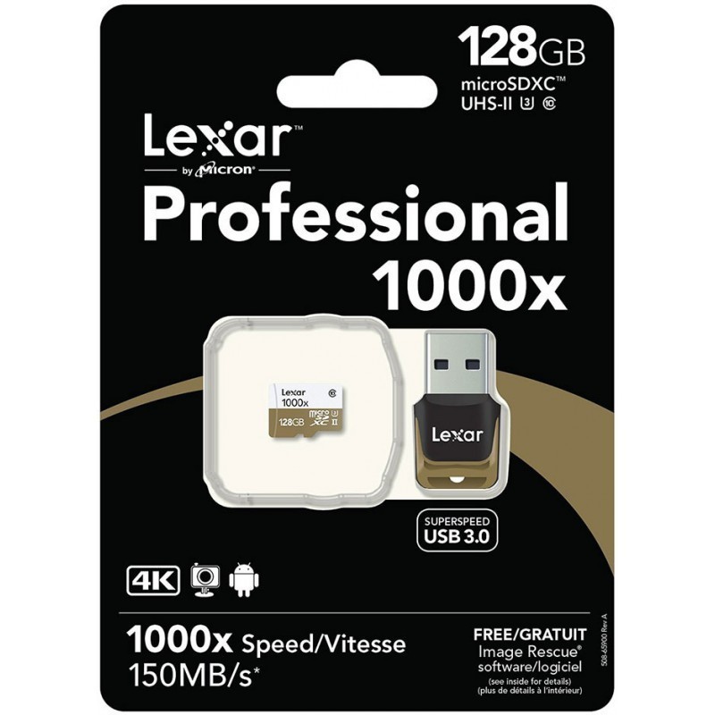 Lexar memory card microSDXC 128GB Professional 1000x UHSII + USB 3.0