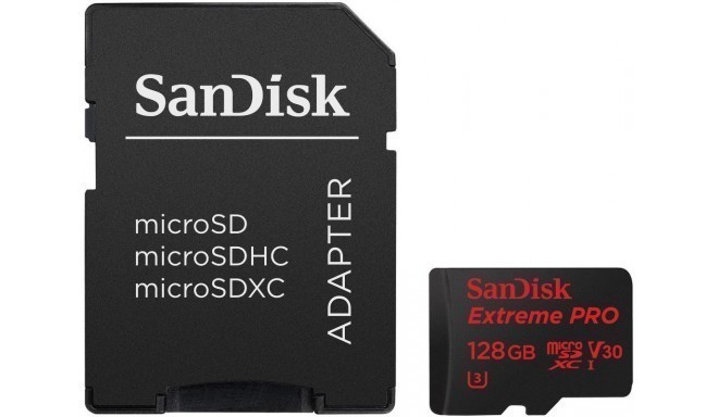 SanDisk mälukaart microSDXC 128GB Extreme Pro V30 + adapter