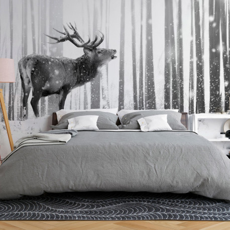 Fototapeet - Deer in the Snow (Black and White) - 200x140