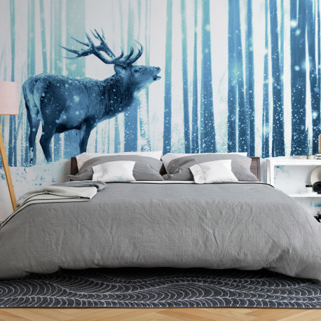 Fototapeet - Deer in the Snow (Blue) - 200x140