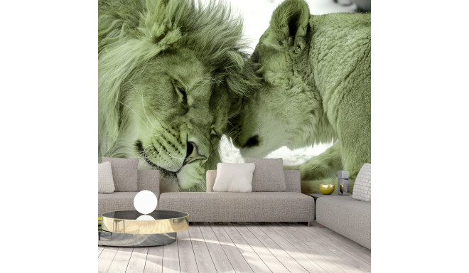 Fototapeet - Lion Tenderness (Green) - 100x70