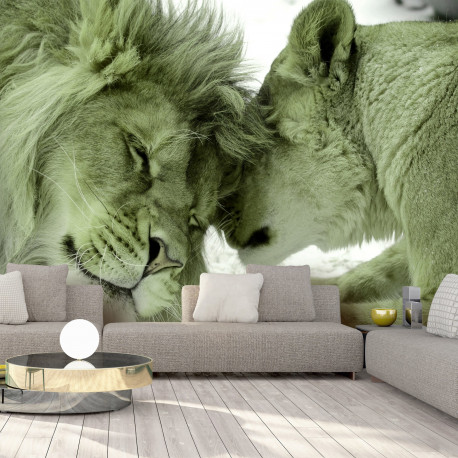 Fototapeet - Lion Tenderness (Green) - 300x210