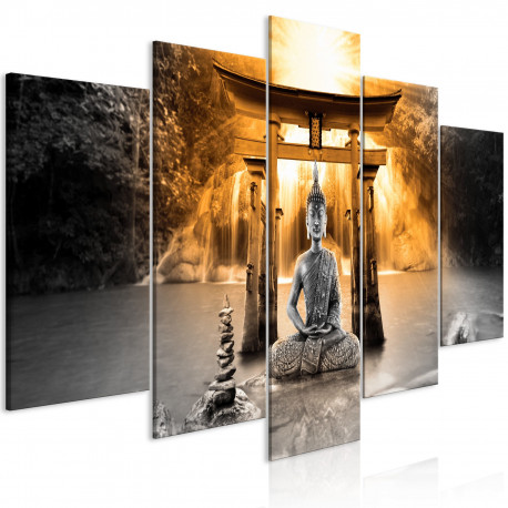 Seinapilt - Buddha Smile (5 Parts) Wide Orange - 100x50