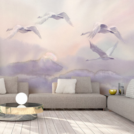 Fototapeet - Flying Swans - 400x280