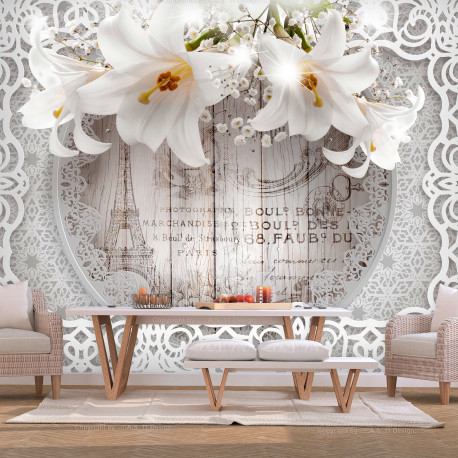 Fototapeet - Lilies and Wooden Background - 300x210