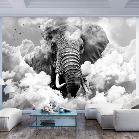 Fototapeet - Elephant in the Clouds (Black and White) - 250x175