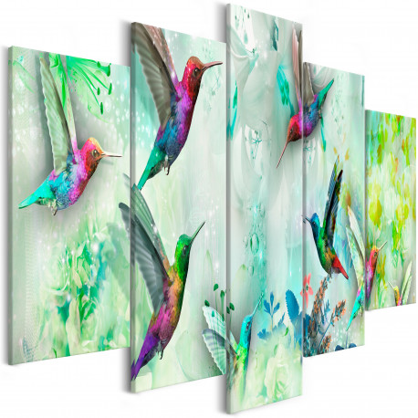 Seinapilt - Colourful Hummingbirds (5 Parts) Wide Green - 200x100