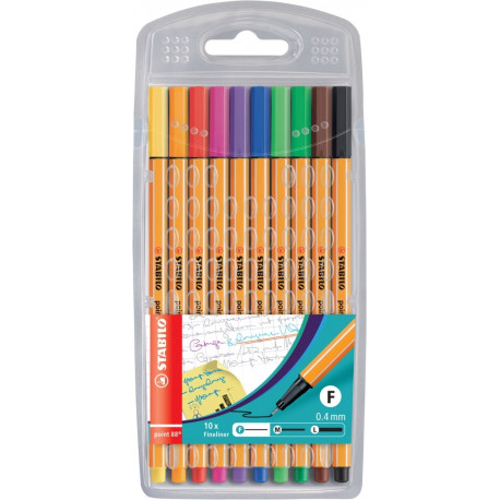 Tindipliiats Stabilo Point 88 fineliner 0,4mm, 10 värvi pakis