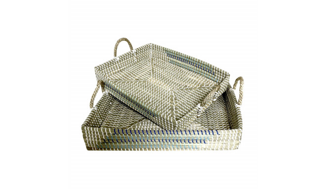 Paplāšu Komplekts DKD Home Decor Balts Tirkīzs Dabisks Tropiskais 48 x 38 x 15 cm Metāls (2 gb.)