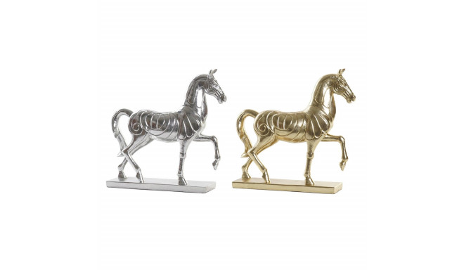 Decorative Figure DKD Home Decor 34 x 9,5 x 33,5 cm Horse Silver Golden (2 Units)