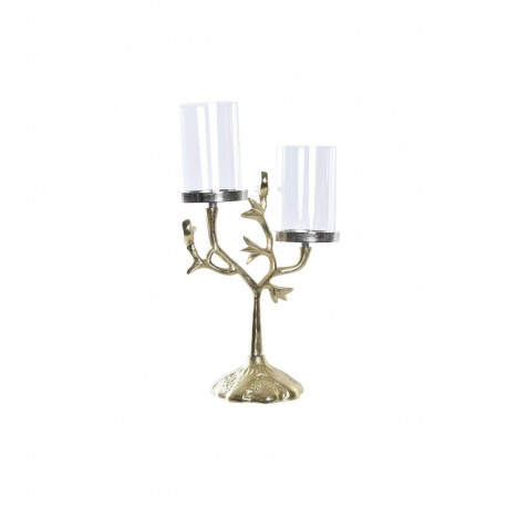 Candle Holder DKD Home Decor Crystal Golden Aluminium Birds (29 x 15 x 48 cm)