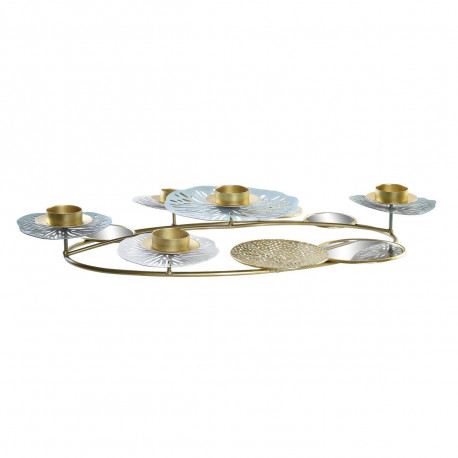 Candle Holder DKD Home Decor Mirror Golden Metal Mint Waterlily (54 x 33 x 8 cm)