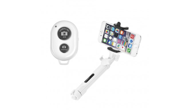 Combo selfie stick with tripod and remote control bluetooth white