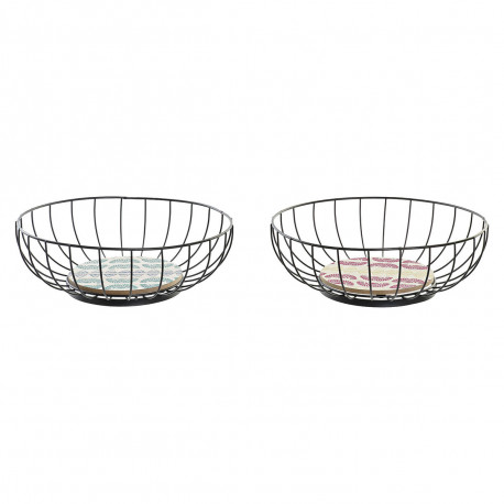 Fruit Bowl DKD Home Decor Blue Turquoise Metal MDF Wood 28 x 28 x 11 cm (2 Units)