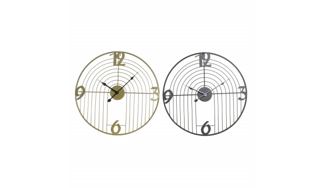 Wall Clock DKD Home Decor Black Golden Metal Modern 45 x 3 x 45 cm (2 Units)