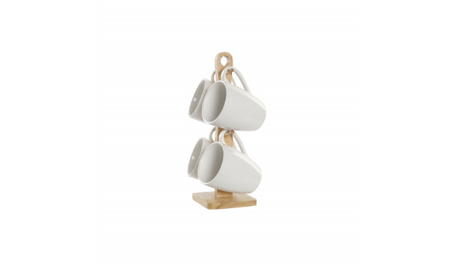 Komplekts ar 4 krūzēm DKD Home Decor Balts Dabisks Kaučuka koks Keramika 300 ml 19 x 13 x 31 cm