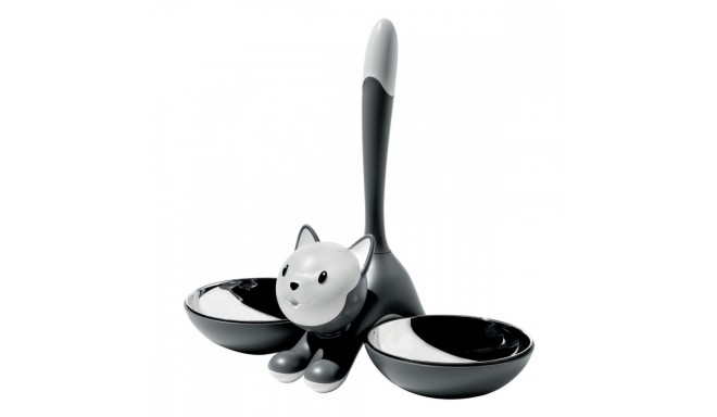 TIGITO Bowl of stainless steel and thermoplastic for animal feed, black and white cat