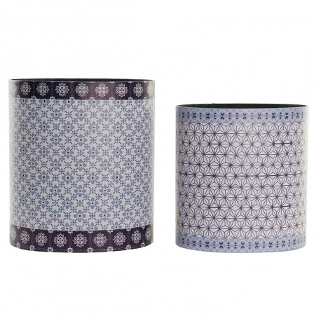 Rubbish bin DKD Home Decor Blue White Wood Canvas Vintage