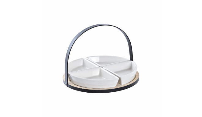 Set za Predjelo DKD Home Decor Valge/Must Metall Bambus Keraamika Loft 4 Tükid, osad 21,5 x 21,5 x 1