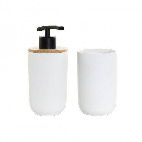 Bath Set DKD Home Decor White White/Black Metal Bamboo Stoneware Scandinavian 30 x 40 cm 8 x 8 x 18 