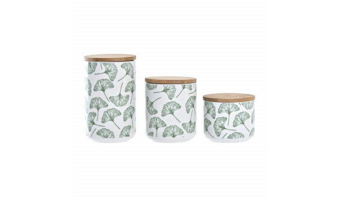 3 Tubs DKD Home Decor Natural White Green Bamboo Stoneware Tropical 10 x 10 x 17 cm