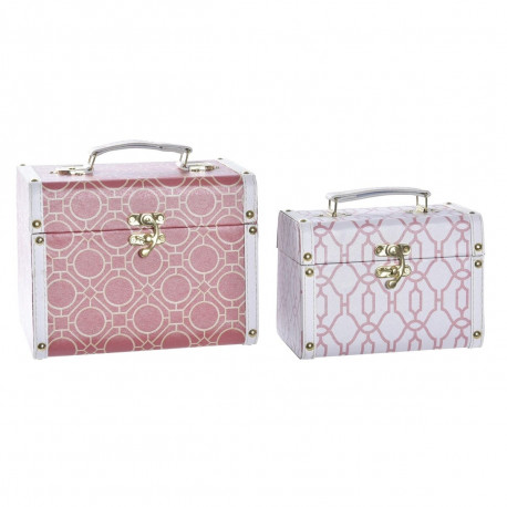 Dekoratiivsete karpide komplekt DKD Home Decor Kangas Puit Oranž Valge 24 x 18 x 19 cm (2 Ühikut)