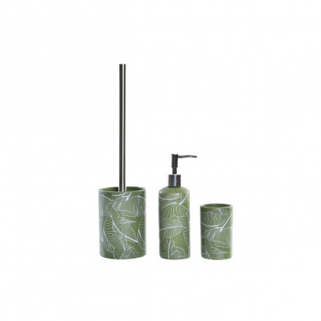 Bath Set DKD Home Decor Green Silver polypropylene Dolomite Tropical Leaf of a plant 9,5 x 9,5 x 37 