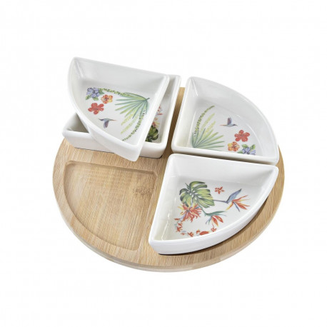 Appetizer Set DKD Home Decor White Multicolour Natural Bamboo Stoneware Tropical 21,5 x 21,5 x 1 cm 
