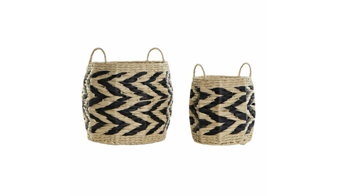 Basket set DKD Home Decor Black Light brown Natural Fibre Boho 30 x 30 x 30 cm 2 Pieces (2 Units)