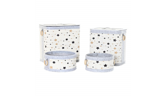 Set of Baskets DKD Home Decor White Black Grey Golden Bamboo Stars 41 x 31 x 42 cm 4 Pieces
